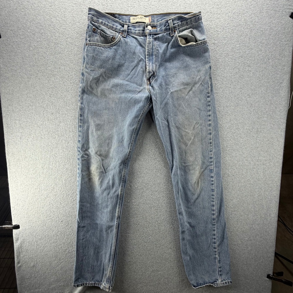 Levis 505 Regular Fit Jeans Mens 36x36 Light Wash Blue Denim Straight Leg
